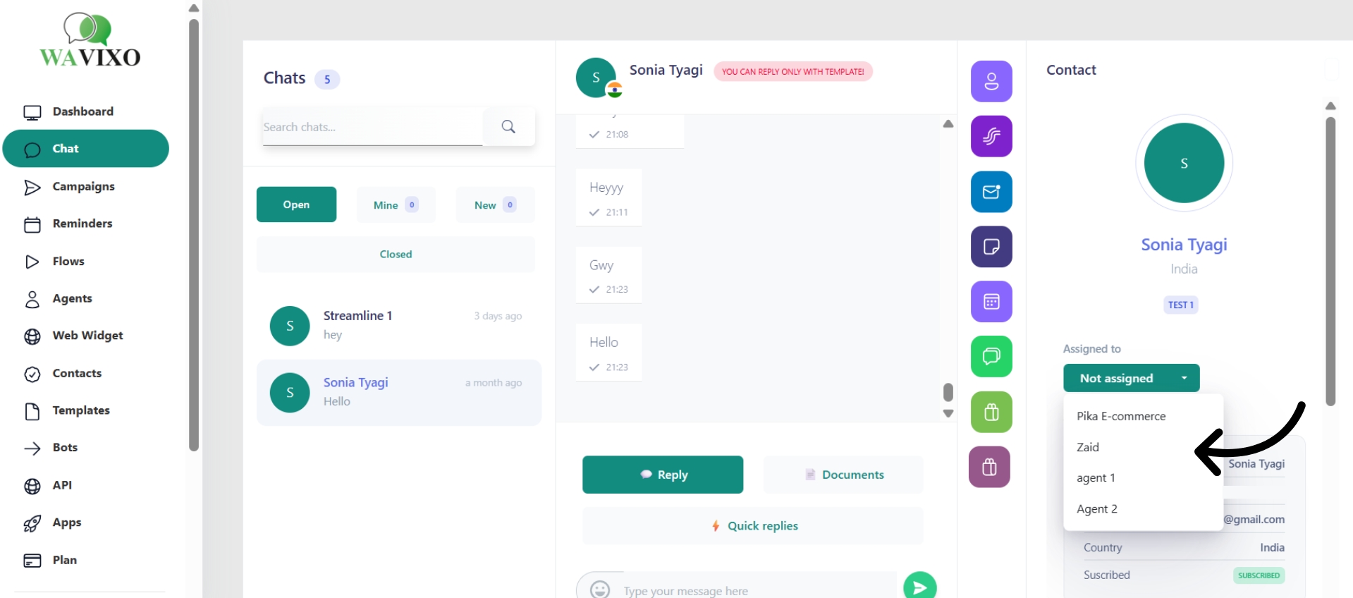 Select agent for chat